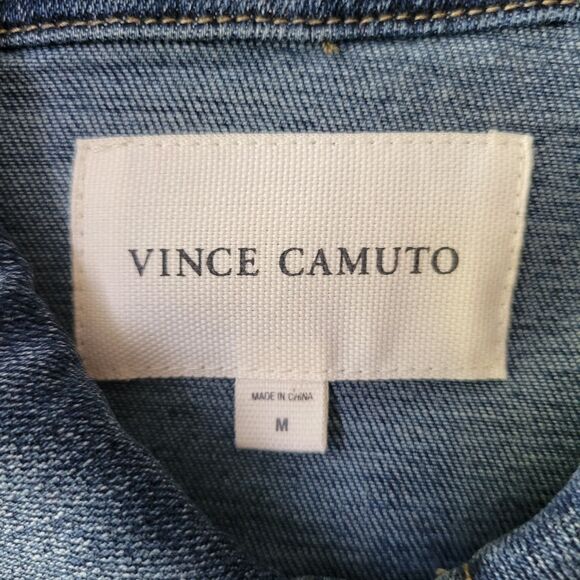 Vince Camuto M Blue Denim Trucker Jacket Raw Hem 801 - Picture 5 of 9